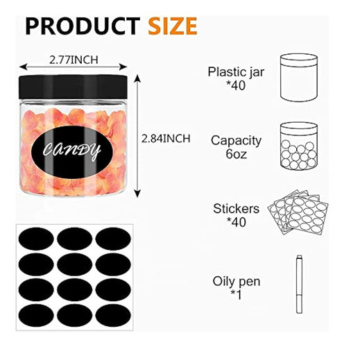 Frascos De Plástico De 6oz Con Tapas Negras 40 Piezas Frasco 1