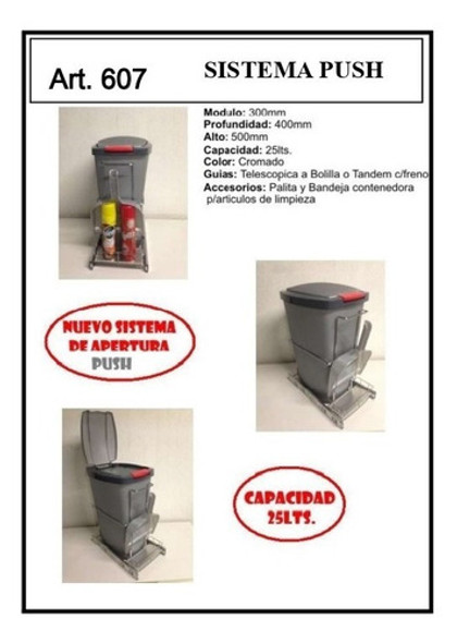 Cubo Cesto Residuo Extraible 25 Lt. Con Guias Y Tapa Push-up 1 Cubo Cesto Residuo Extraible 25 Lt. Con Guias Y Tapa Push-up 1