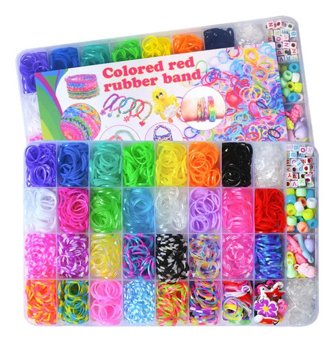 Kit Armar Pulseras Gomitas Colores +1500u Caja Dijes 1