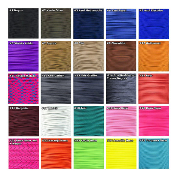 Paracord 15 Metros Cuerda 550 Tipo3 - 50 Colores Made In Usa 0