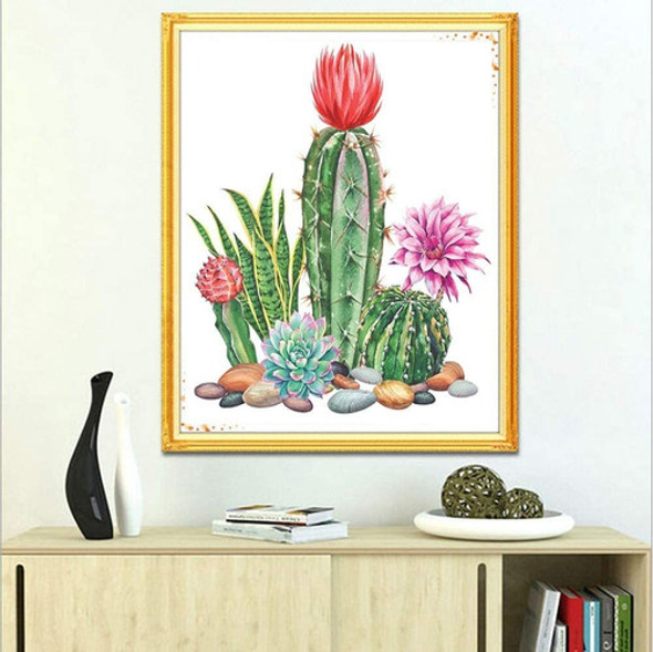 Kit Pintura Con Diamantes 5d Cactus Con Flores 30x40cm Diy 1