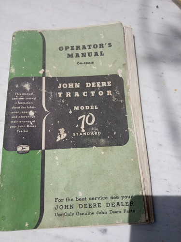 Antiguo Manual Tractor Jhon Deere Modelo 70 0