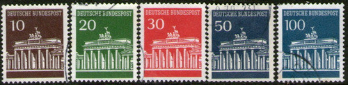 Alemania Federal Serie X 5 Sellos Puerta Brandenburgo 1966-7 0
