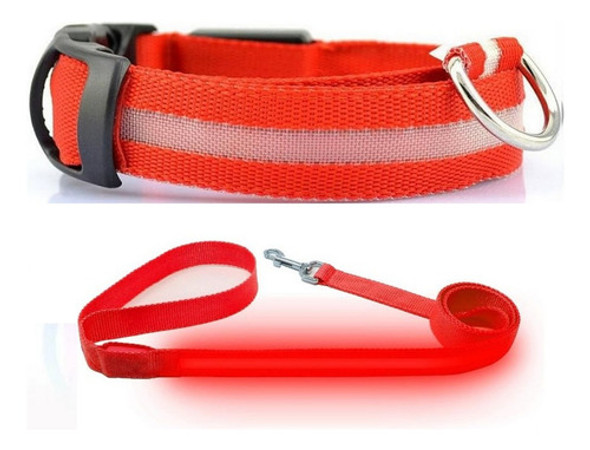 Correa + Collar Led Rojos Perro Recargable Talle Xs S M T20 1