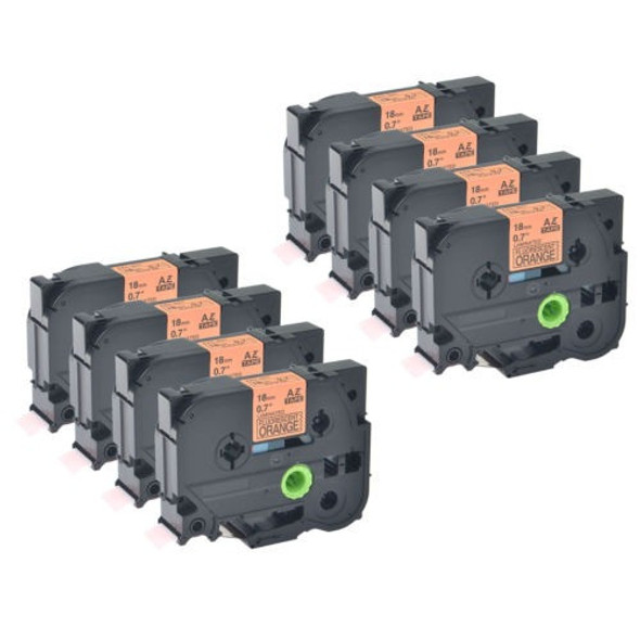 8pk 18mm Negro Sobre Naranja Fluo Etiqueta Cintas Tze-b41 Tz 0