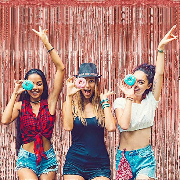 2 Piezas Cortinas De Flecos De Lámina De Oro Rosa Telón De F 1