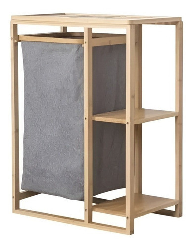Armario De Bambú Baño Cesta Lavandería  Mueble Estanteria 0