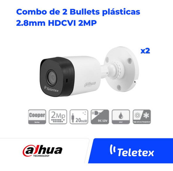 Combo X2 Camaras Dahua Bullet B1a21 Hdcvi 2mp Plástica 2.8mm 1