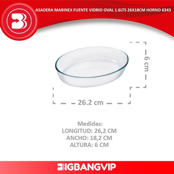 Asadera Marinex Fuente Vidrio Oval 1.6lts 26x18cm Horno 6343 1 Asadera Marinex Fuente Vidrio Oval 1.6lts 26x18cm Horno 6343 1
