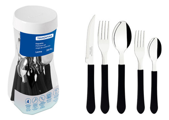 Juego De Cubiertos Tramontina 20 Piezas Negro Leme 23198/018 0