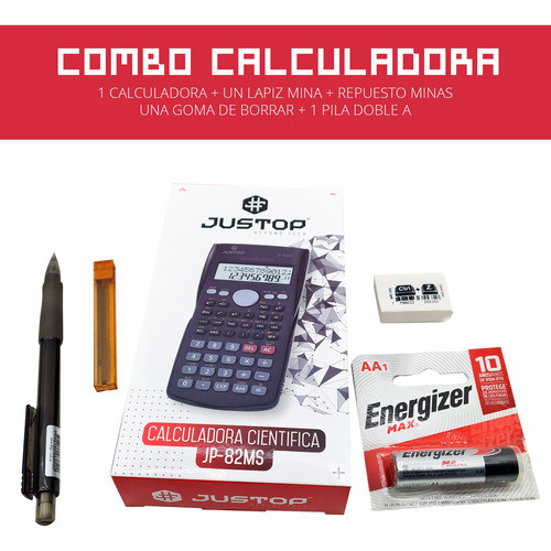 Combo Kit Escolar Técnico Calculadora + Lápiz Mina + Acces. 1