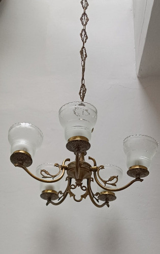 Antigua Lámpara Araña De Bronce De 5 Luces 0