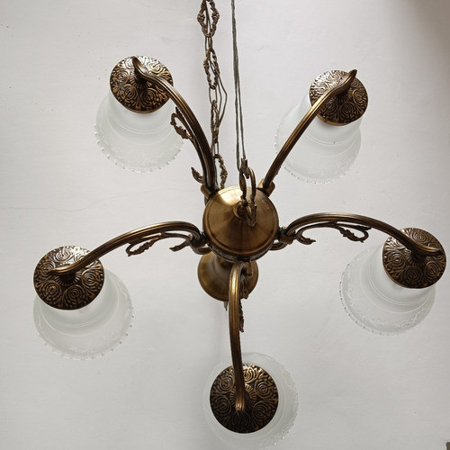 Antigua Lámpara Araña De Bronce De 5 Luces 1