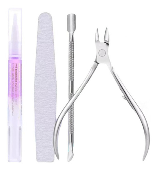 Kit Alicate Corta Cuticula + Repujador Acero + Aceite + Lima 0