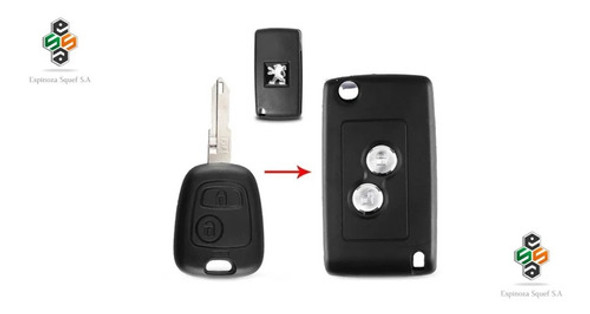 Adaptación Navaja Carcasa Llave De Peugeot 206 Con Logo 0