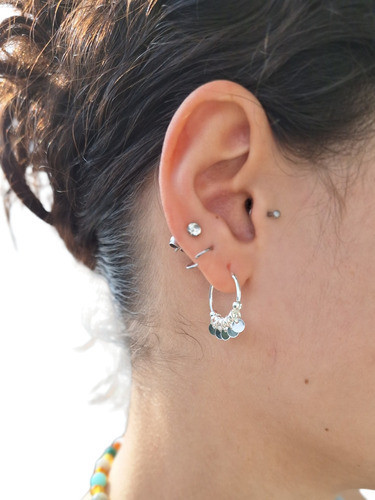 Aros Argollitas Con Dijes Círculos. 16 Mm Plata925 0