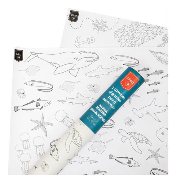 2 Láminas Gigantes Fauna Marina Para Colorear 68x98cm Pika 1