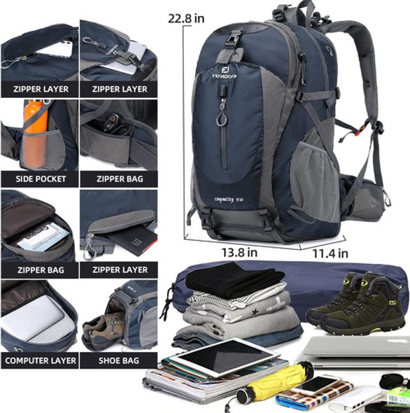 Mochila Camping Senderismo Impermeable Azul 50l Fengdong 1