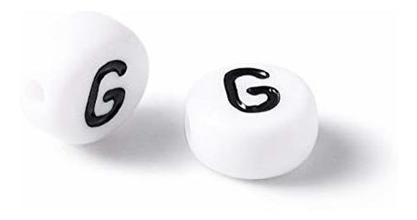 Cuentas Redondas Blancas Con Letra G Negra X 100u  7mm 1 Cuentas Redondas Blancas Con Letra G Negra X 100u  7mm 1