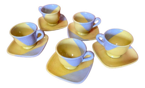 Set X5 Tazas Para Cafe Con Platos De Porcelana 0