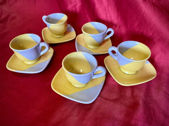 Set X5 Tazas Para Cafe Con Platos De Porcelana 1