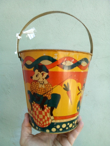 A-antiguo Balde De Chapa Oma 1940 - 18cm Diam X 28cm Alto 0