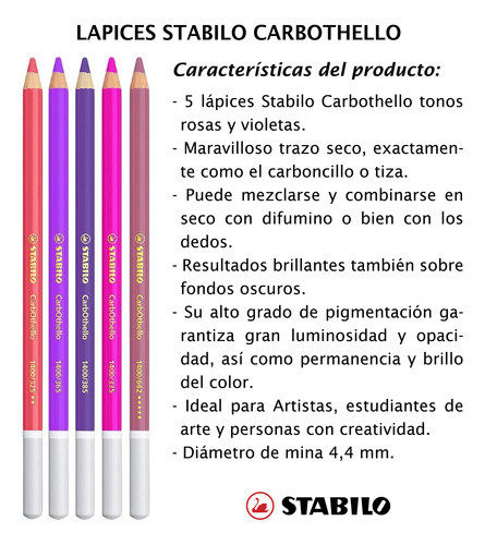 5 Lapiz Tiza Pastel Stabilo Carbothello Rosas Acuarelable 1