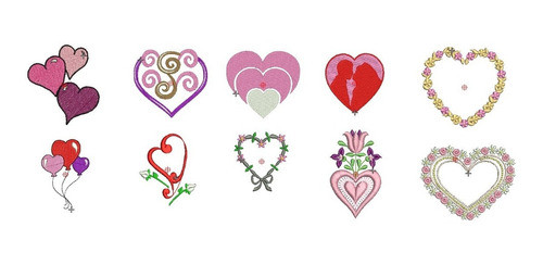 Pack 10 Corazones Matrices Maquinas Bordadoras Pes Jef Dst 0