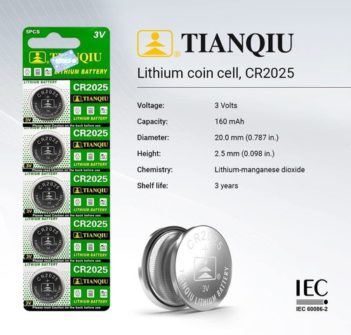 20 X Cr2025 Tianqiu Para Relojes Alarmas Sensores Luces Led 1