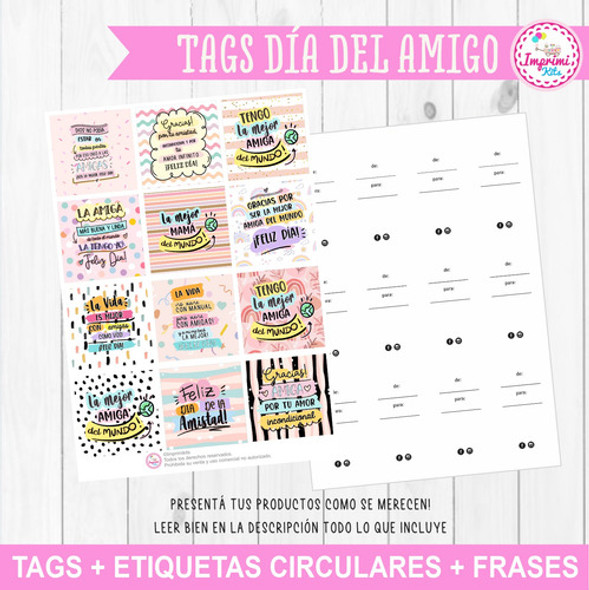 Kit Imprimible Tags Día Del Amigo Etiquetas Círculos Tarjeta 1