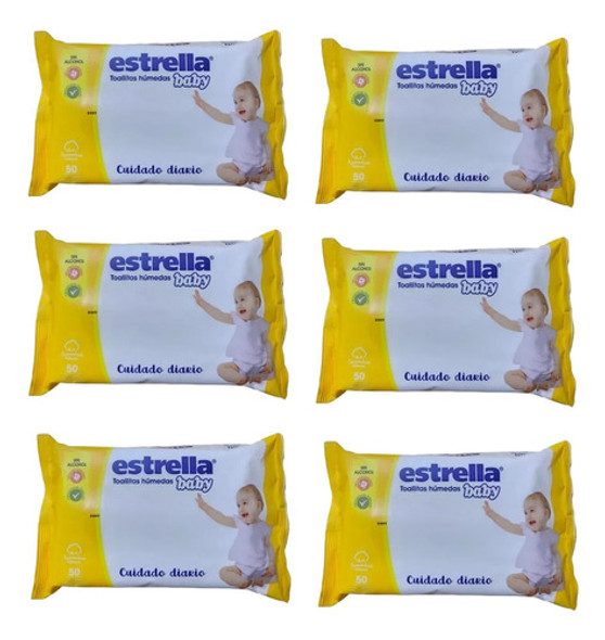 Toallitas Humedas Estrella Baby Cuidado Diario 6 Packs X 50 1