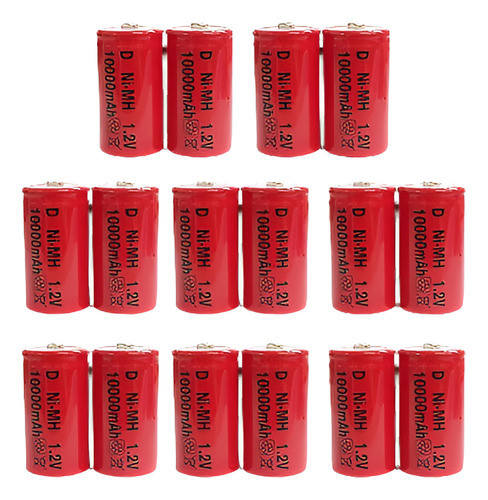 16 Pc D Tamaño 10000mah Nimh 1.2v Voltios Recargable Batería 0
