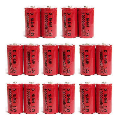 16 Pc D Tamaño 10000mah Nimh 1.2v Voltios Recargable Batería 1