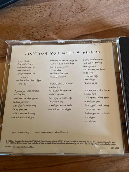 Mariah Carey – Anytime You Need a Friend (U.S. Promo CD Single, Used)