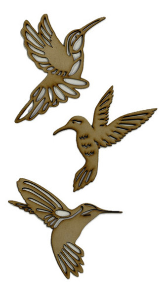 Colibrí 20cm Calado Aplique Fibrofácil 3mm Deco P/pintar X24 0