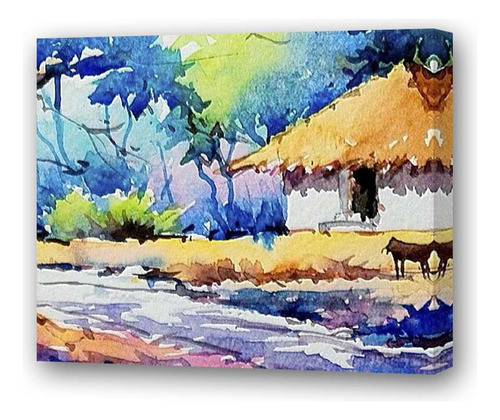 Cuadro 20x20cm Paisajes Acuarela Pequeña Choza Arbol 0