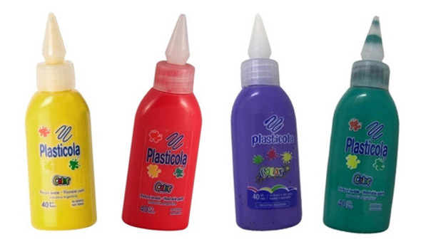 4 Plasticola Color Eleccion 40gr Adhesivo Vinilico Pegamento 0