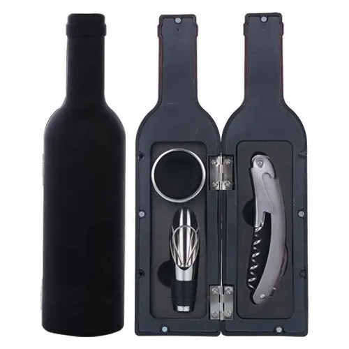 Set Descorchador Manual Con Accesorios Estuche Forma Botella 0
