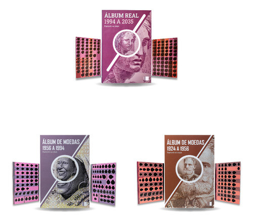 3 Pasta Coleção De Moedas 1924 A 2035 Réis Ao Real 0