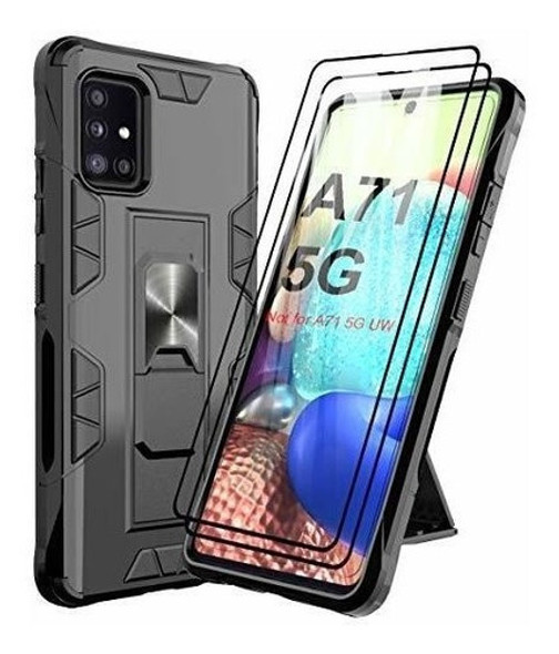 Funda Para Galaxy A71 5g Grado Milit Agarre +vidrio T Negro 0 Funda Para Galaxy A71 5g Grado Milit Agarre +vidrio T Negro 0