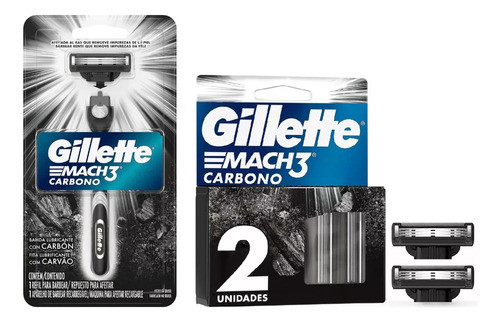 Combo Gillette Mach3 Carbono Maquina + 3 Cartuchos 0