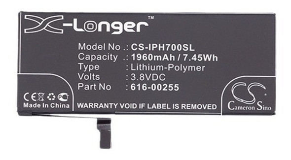 Acumulador Cameron Sino P/ iPhone 7 1960 Mah Part 616-00255 0 Acumulador Cameron Sino P/ iPhone 7 1960 Mah Part 616-00255 0