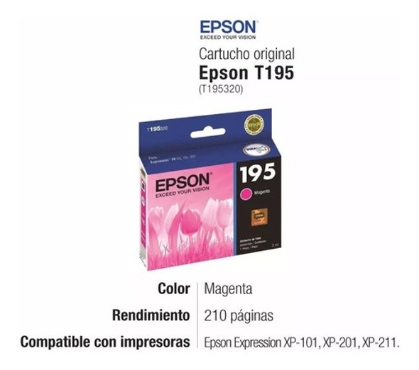 Cartucho Epson Xp211 Xp201 195 Magenta Original Backup 1 Cartucho Epson Xp211 Xp201 195 Magenta Original Backup 1