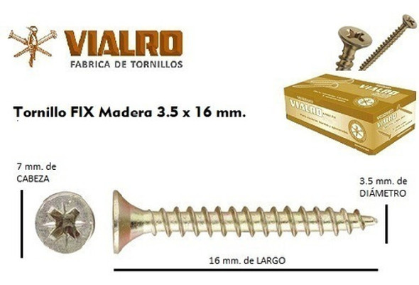 Tornillo Fix Para Madera Vialro 3,5 X 16  Mm - Caja X 200 U. 0