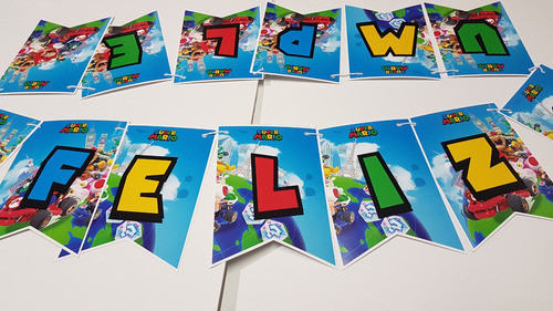 Banderin Deco Feliz Cumple Super Mario Bros Guirnalda 0