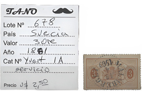 Lote678 Suecia 3 Ore Año 1881 Yvert# 1 A Servicio 0