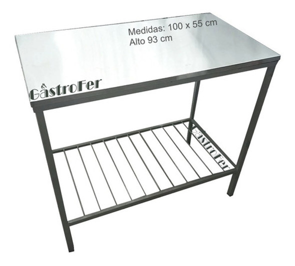Mesa De Trabajo Acero Inoxidable 100x55 Cm Con Estante Reja 1