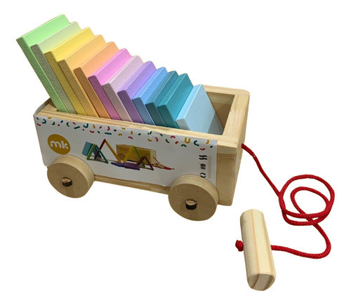 Carrito De Arrastre Con 12 Bloques - Colores Vivos 0