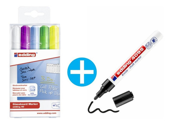Pack X5 Marcador Edding 90 P/cristal Vidrio + 1 4095 Negro 0 Pack X5 Marcador Edding 90 P/cristal Vidrio + 1 4095 Negro 0