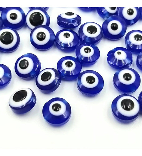 Ojo Turco Azul Plano 8 Mm Ojitos Pasante  100 Unidades - Fx 1